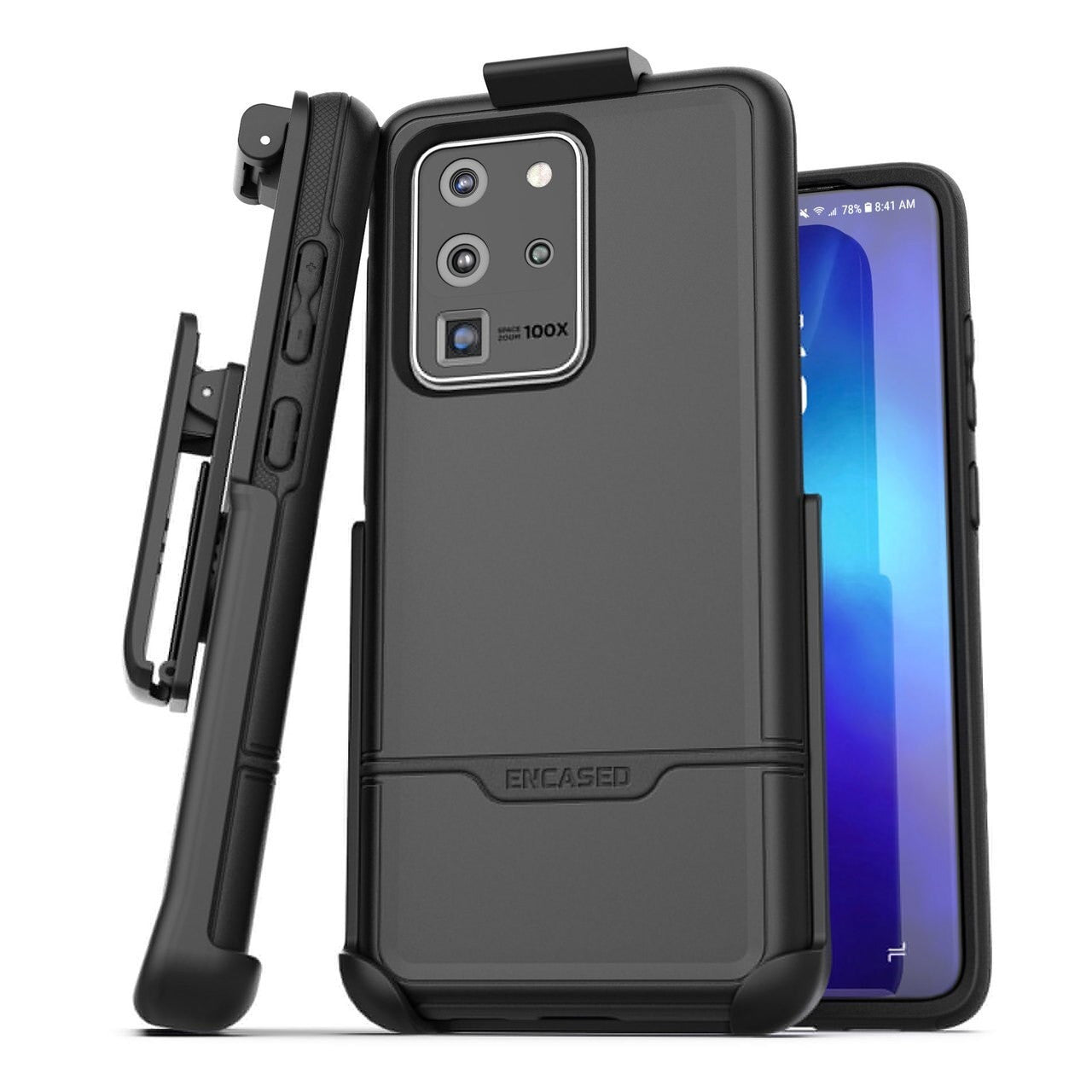 Encased Rebel Case Samsung Galaxy S20 Ultra with Belt Clip Holster - Black