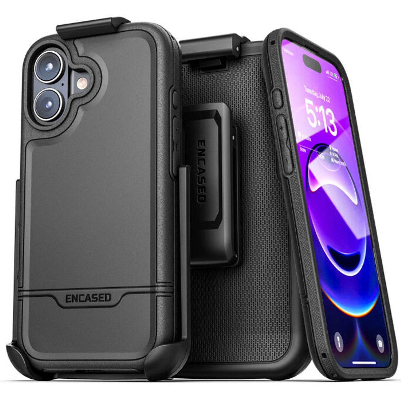 Encased Rebel Case iPhone 17 with Belt Clip Holster - Black