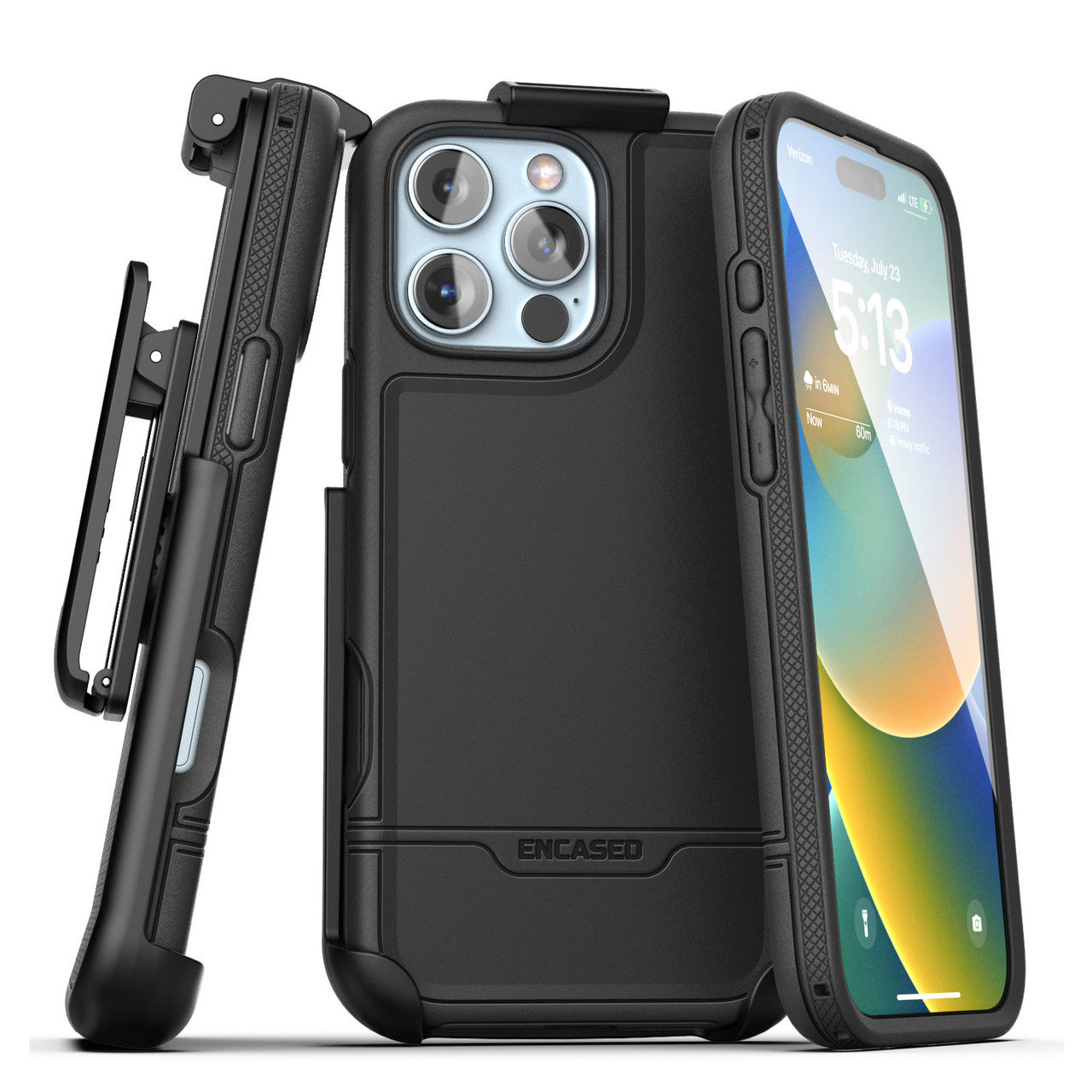 Encased Rebel MagSafe Case iPhone 16 Pro with Belt Clip Holster - Black