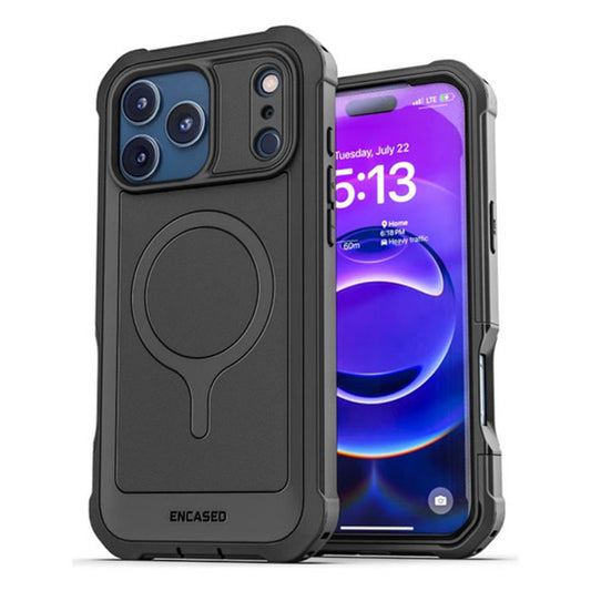 Encased Falcon Shield Case iPhone 17 Pro Max with Built-In PET Screen Protector - Black