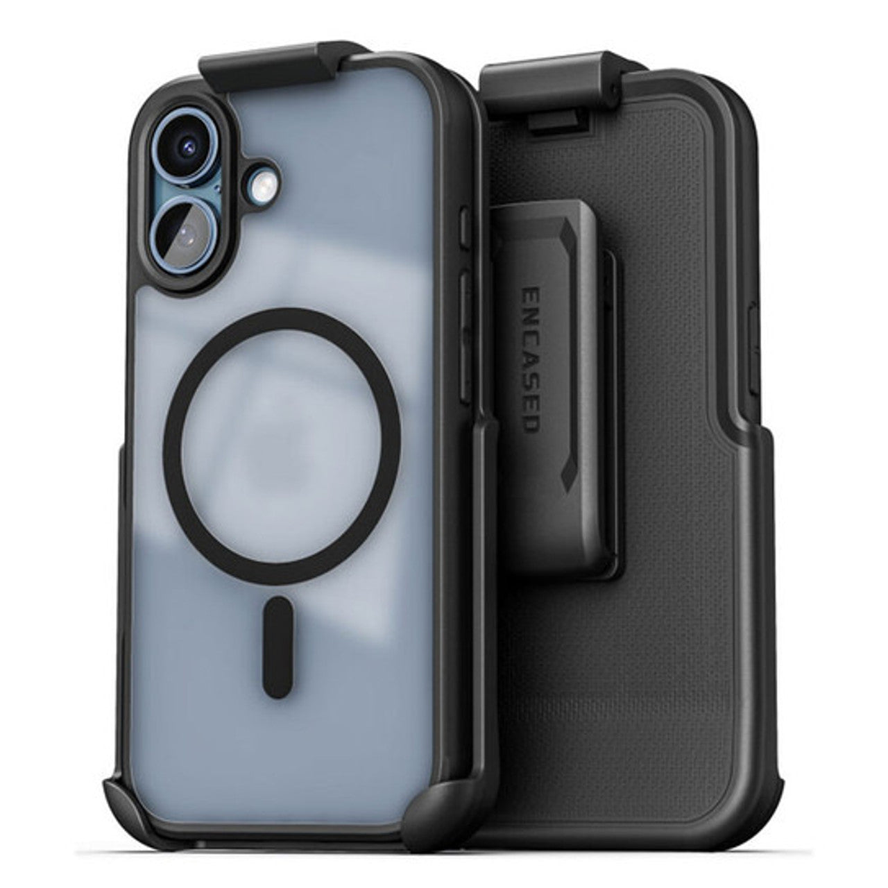 Encased Frosted SlimShield Case iPhone 17 with Belt Clip Holster - Black/Clear