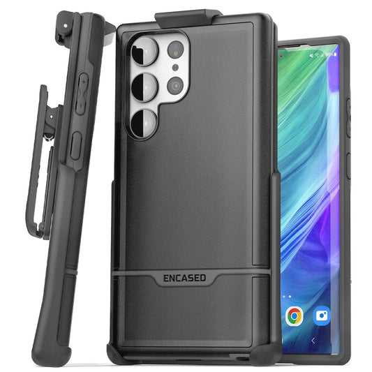 Encased Rebel Case Samsung Galaxy S23 Ultra with Belt Clip Holster - Black