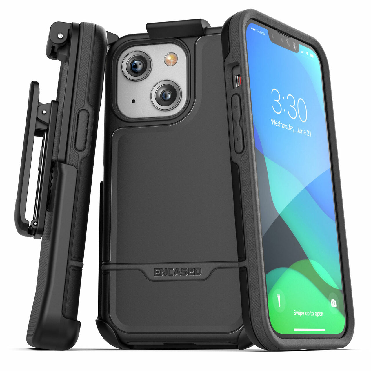 Encased Rebel Case iPhone 13 with Belt Clip Holster - Black