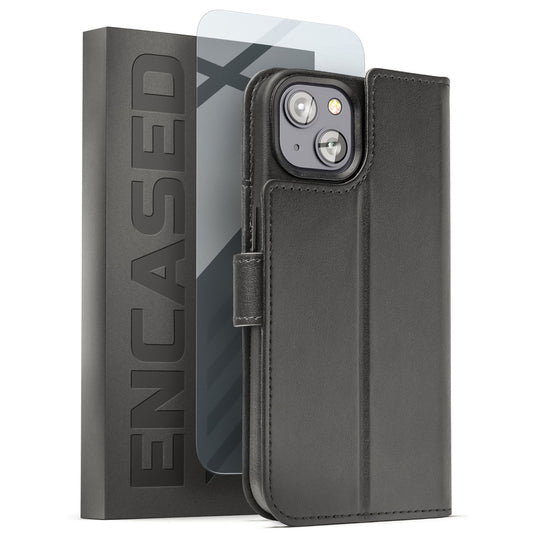 Encased Primo Leather MagSafe Case and Folio Wallet iPhone 14 - Black