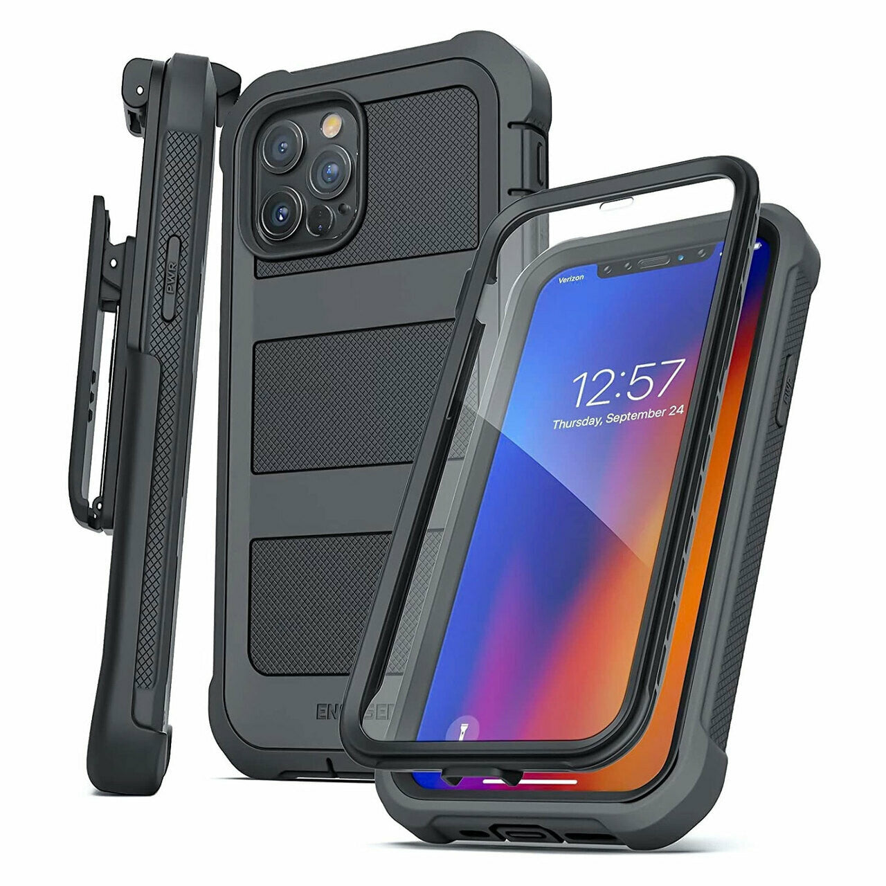 Encased Falcon Shield Case iPhone 13 Pro with Belt Clip Holster - Black