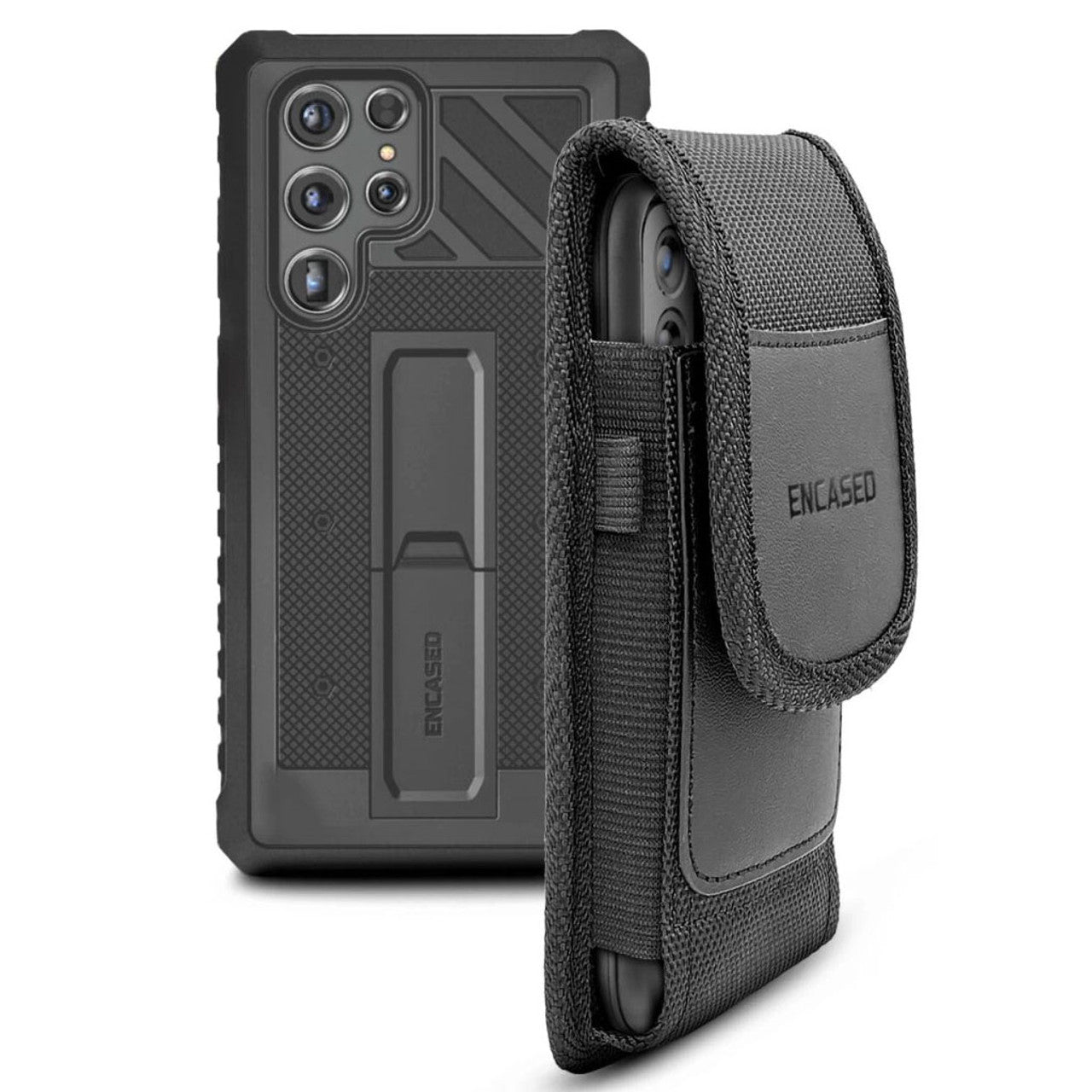 Encased Falcon Armor Kickstand Case Samsung Galaxy S22 Ultra with Pouch - Black