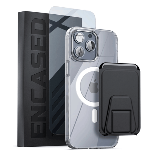 Encased Clear Back Magsafe Case iPhone 14 Pro Max with Leather Wallet - Clear