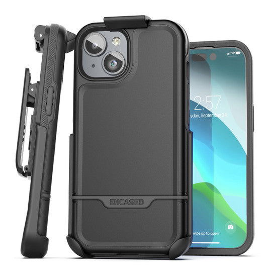 Encased Rebel Case iPhone 15 Plus with Belt Clip Holster - Black