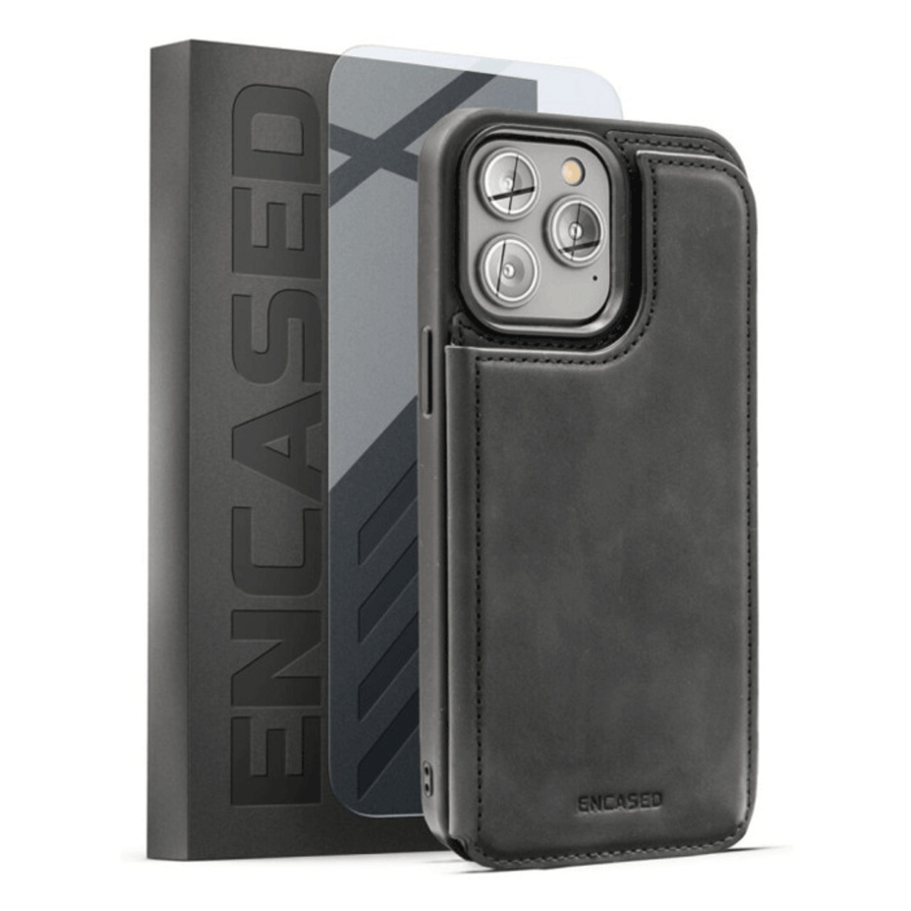 Encased Flipback Wallet Case with Screen Protector iPhone 14 Pro - Black