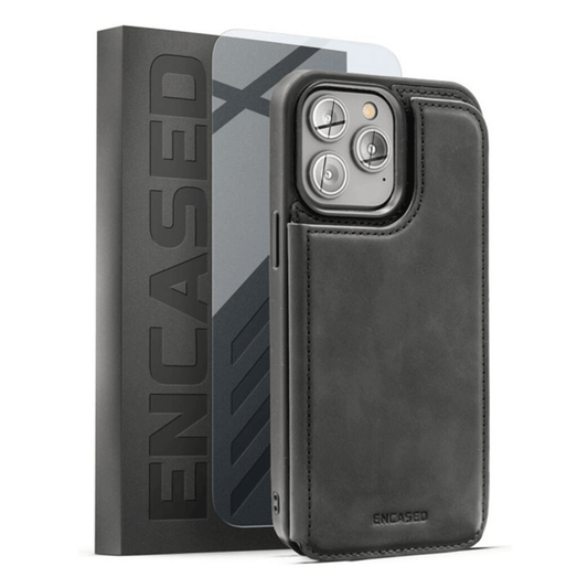 Encased Flipback Wallet Case with Screen Protector iPhone 14 Pro Max - Black