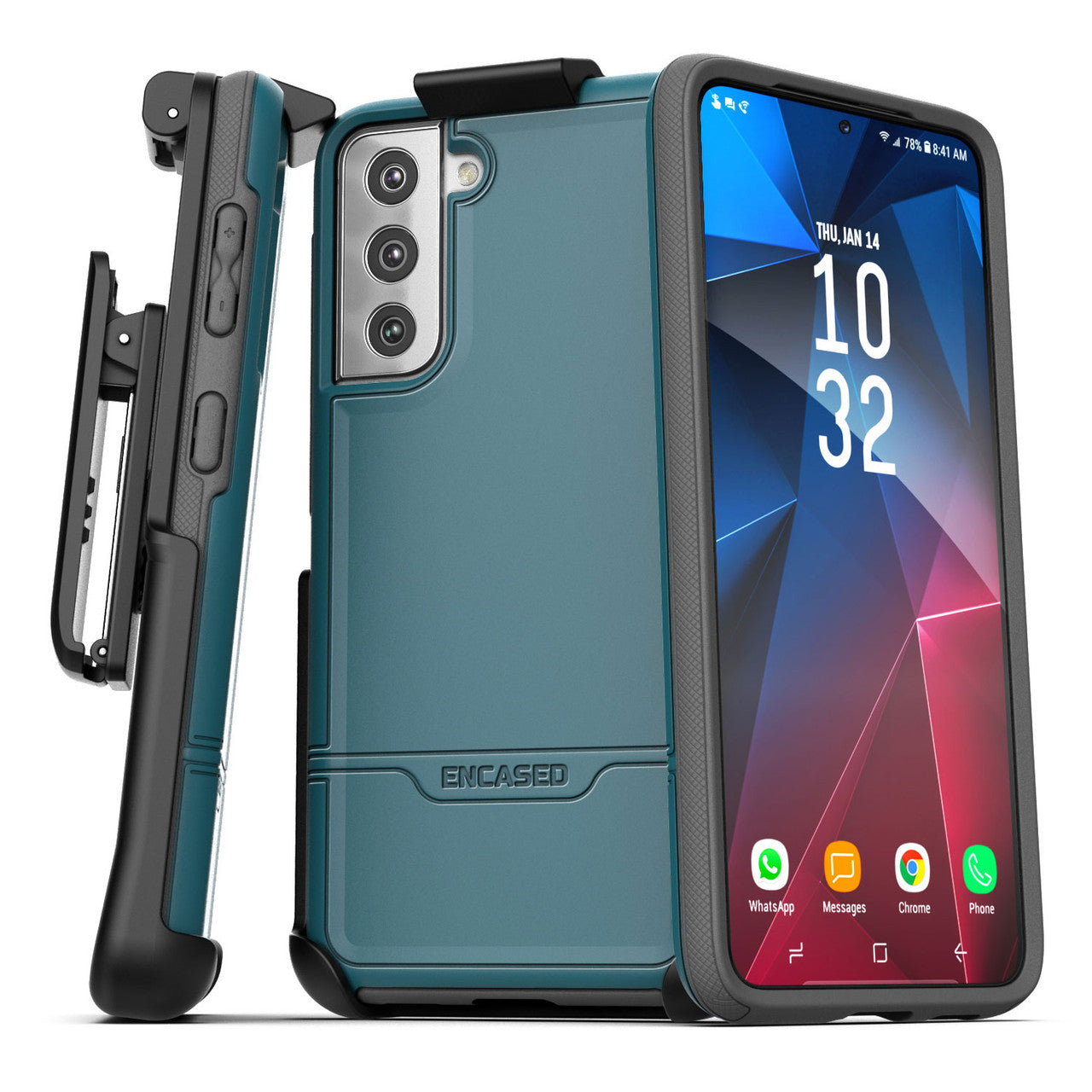 Encased Rebel Case Samsung Galaxy S21 FE 5G With Belt Clip Holster - Blue