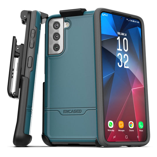 Encased Rebel Case Samsung Galaxy S21 FE 5G With Belt Clip Holster - Blue