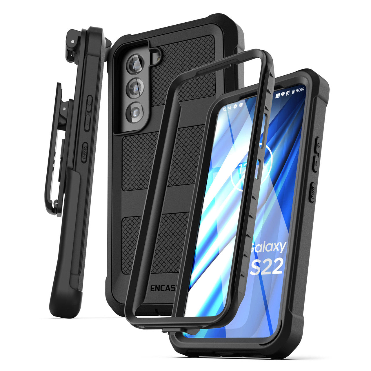 Encased Falcon Case Samsung Galaxy S22 with Belt Clip Holster - Black
