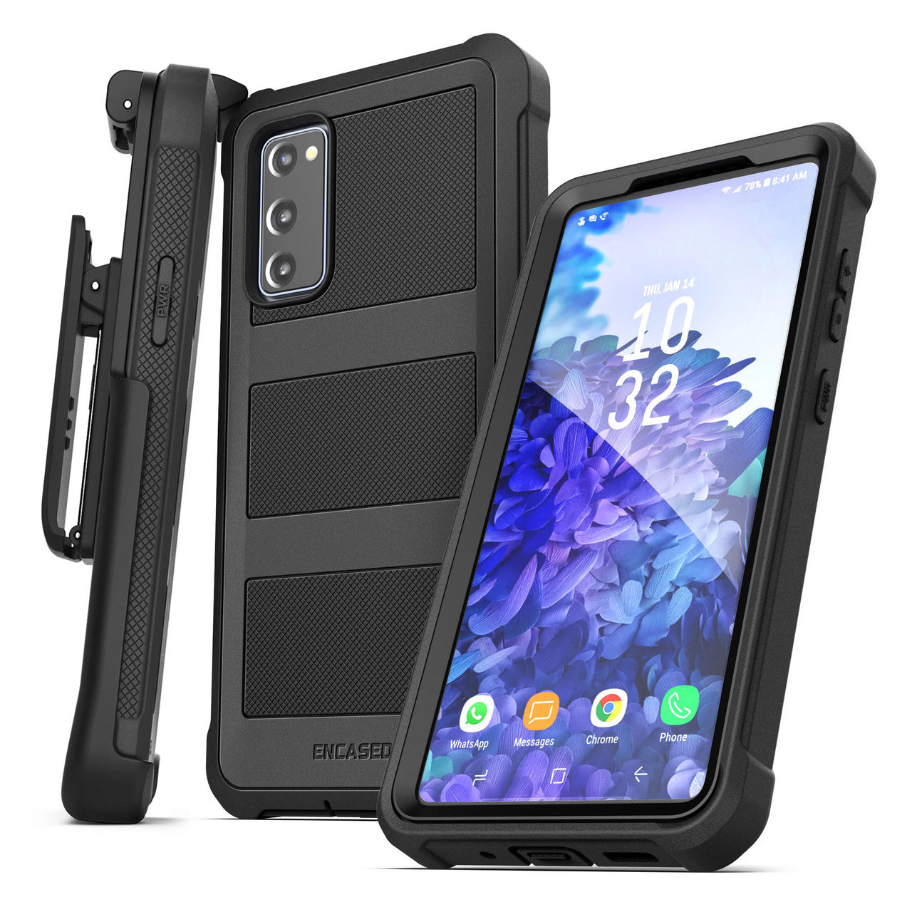 Encased Falcon Shield Case Samsung Galaxy S20 FE with Belt Clip Holster - Black