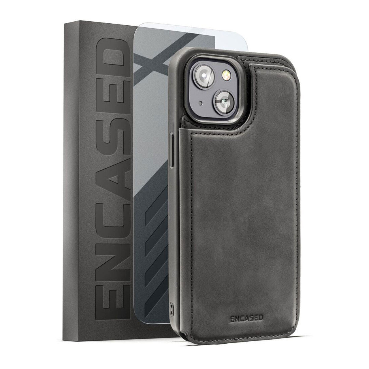 Encased Flipback Wallet Case with Screen Protector iPhone 14 Plus - Black