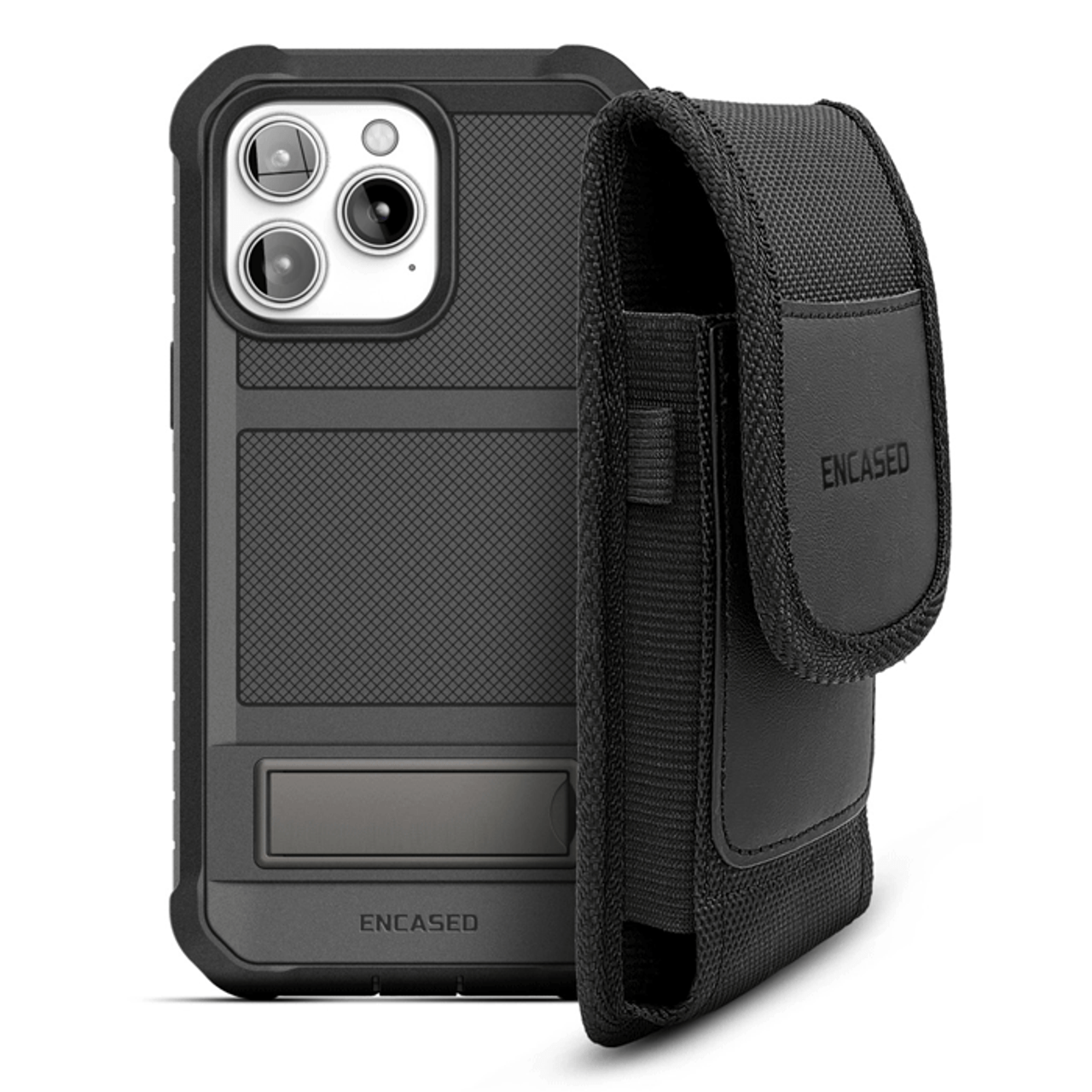Encased Falcon Shield Case iPhone 14 Pro Max with Pouch - Black