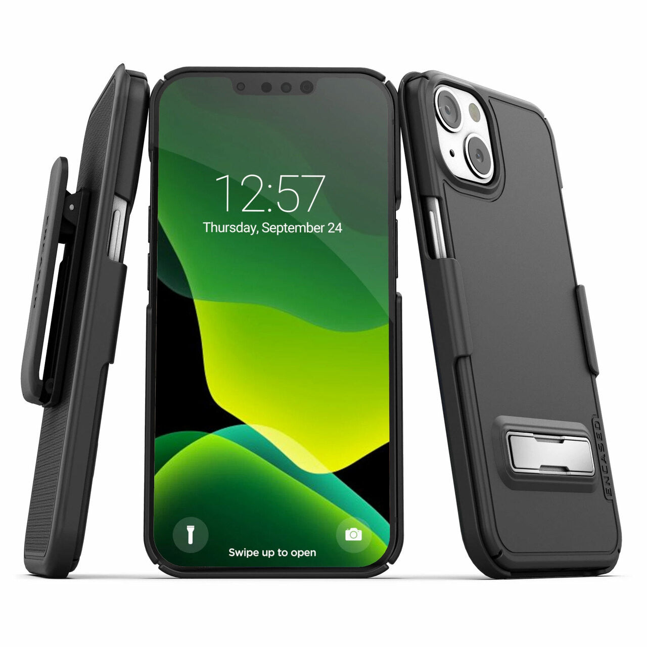Encased Slimline Case iPhone 13 with Belt Clip Holster - Black