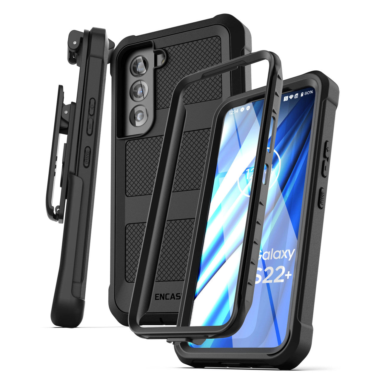 Encased Falcon Case Samsung Galaxy S22+ Plus with Belt Clip Holster - Black