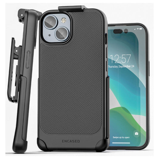 Encased Thin Armor Case iPhone 15 Plus with Belt Clip Holster - Black