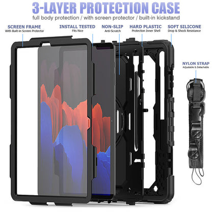 Krakatoo Armor Case Samsung Galaxy Tab S7+ Plus 2020/ S7 FE 2021/ S8+ Plus 12.4" 2022 with Handstrap - Black