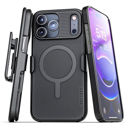 Encased Slimline Case iPhone 17 Pro with Belt Clip Holster - Black