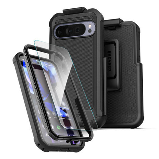 Encased Falcon Case with Belt Clip Holster & HD Screen Protector Google Pixel 10/10 Pro - Black
