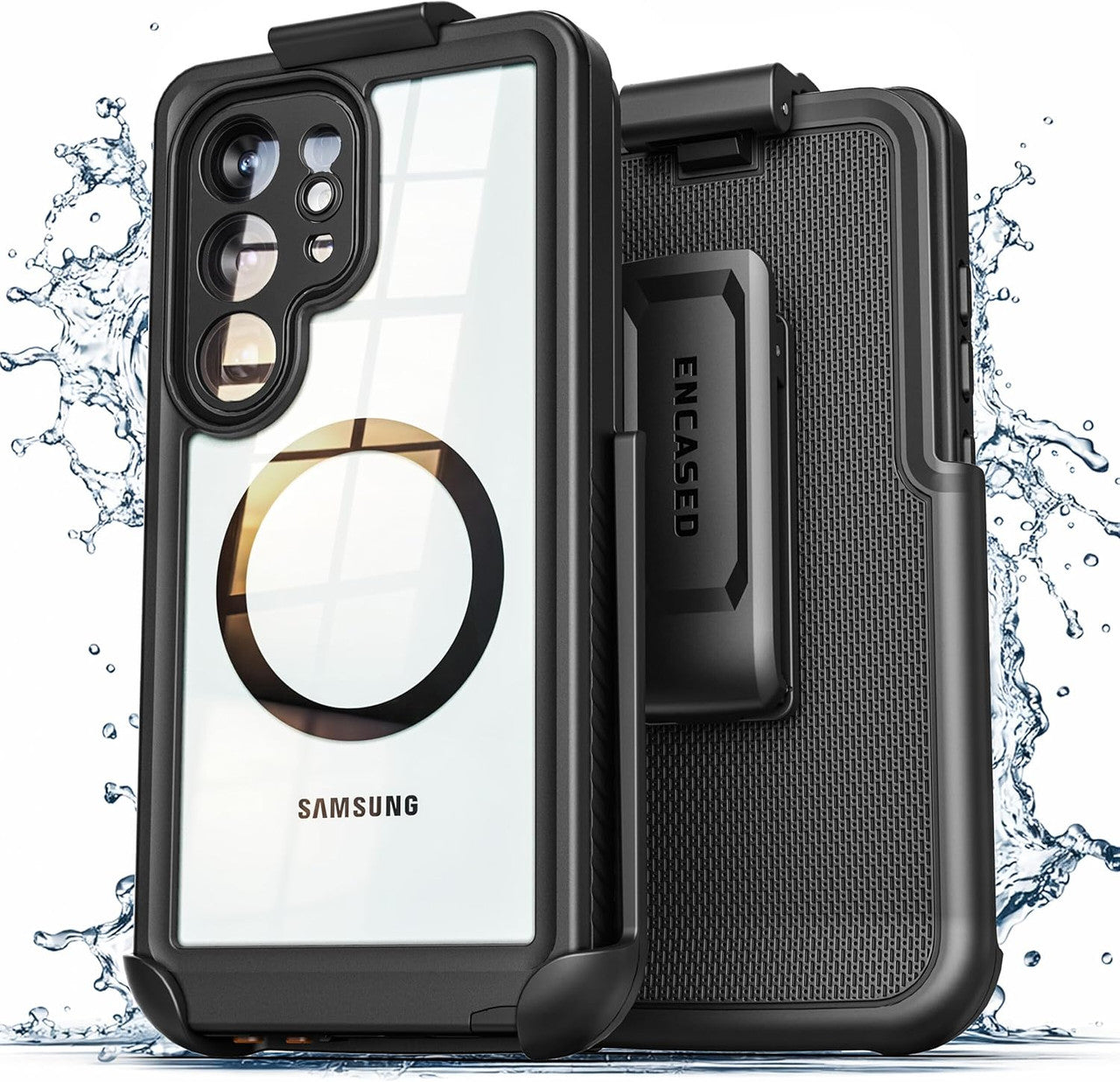 Encased Titan Waterproof Case Samsung Galaxy S26 Ultra with Belt Clip Holster - Clear/Black