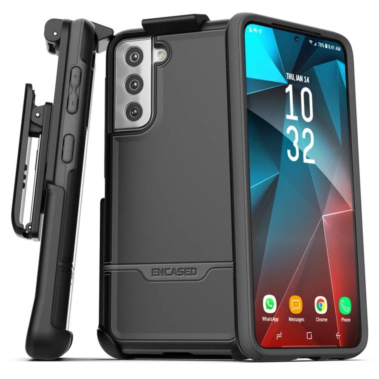 Encased Rebel Case Samsung Galaxy S21+ Plus 5G with Belt Clip Holster - Black