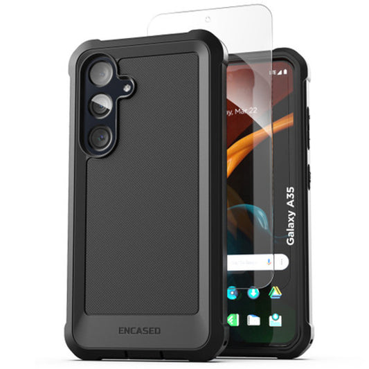 Encased Falcon Case Samsung Galaxy A35 5G with UHD Screen Protector - Black