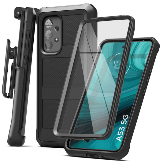 Encased Falcon Shield Case Samsung Galaxy A53 5G with Belt Clip Holster - Black