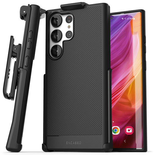 Encased Thin Armor Case Samsung Galaxy S23 Ultra with Belt Clip Holster - Black