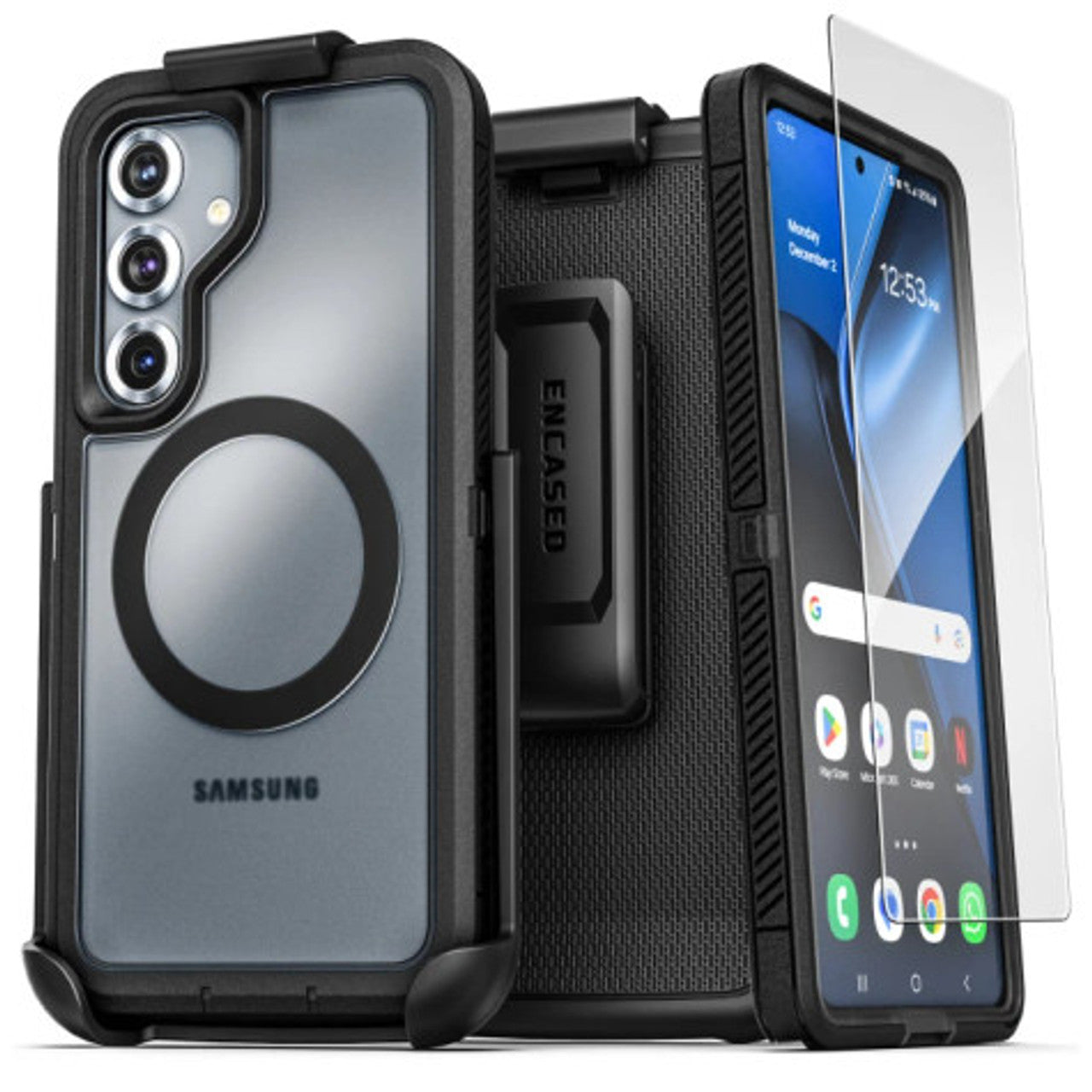 Encased Voyager Case Samsung Galaxy S25+ Plus with Belt Clip Holster - Black