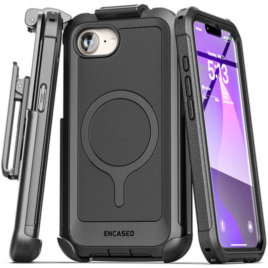 Encased Falcon Case iPhone 16e with Belt Clip Holster - Black