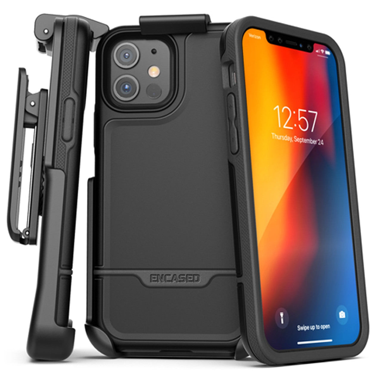 Encased Rebel Case iPhone 12/12 Pro with Belt Clip Holster - Black