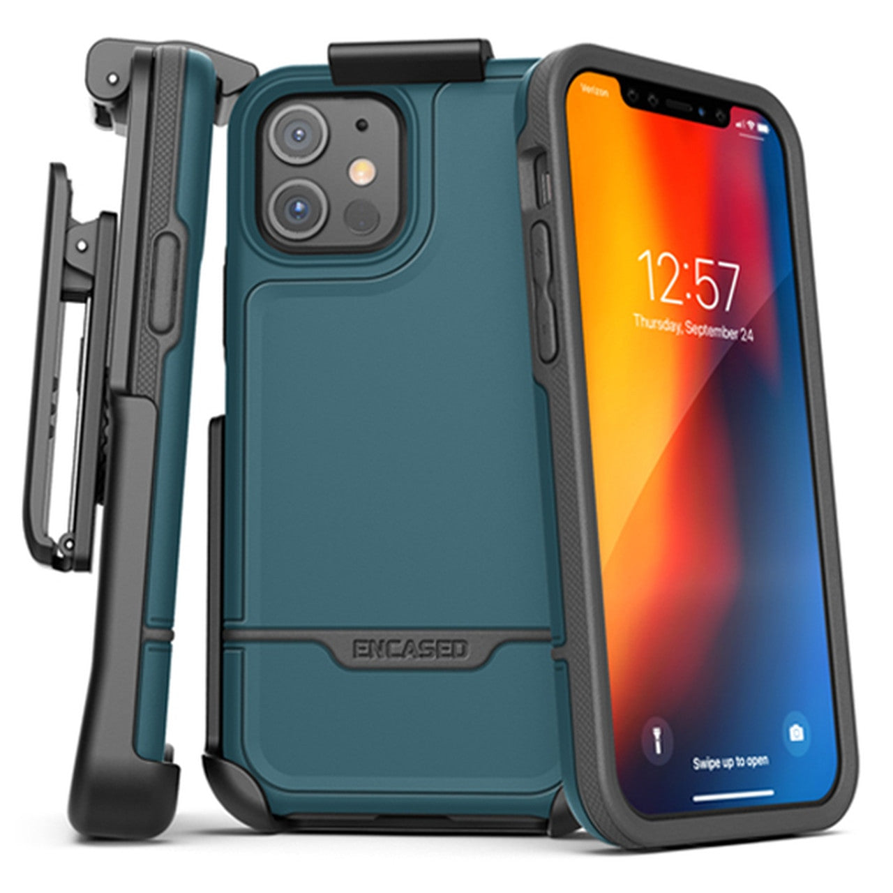 Encased Rebel Case iPhone 12 Mini with Belt Clip Holster - Blue