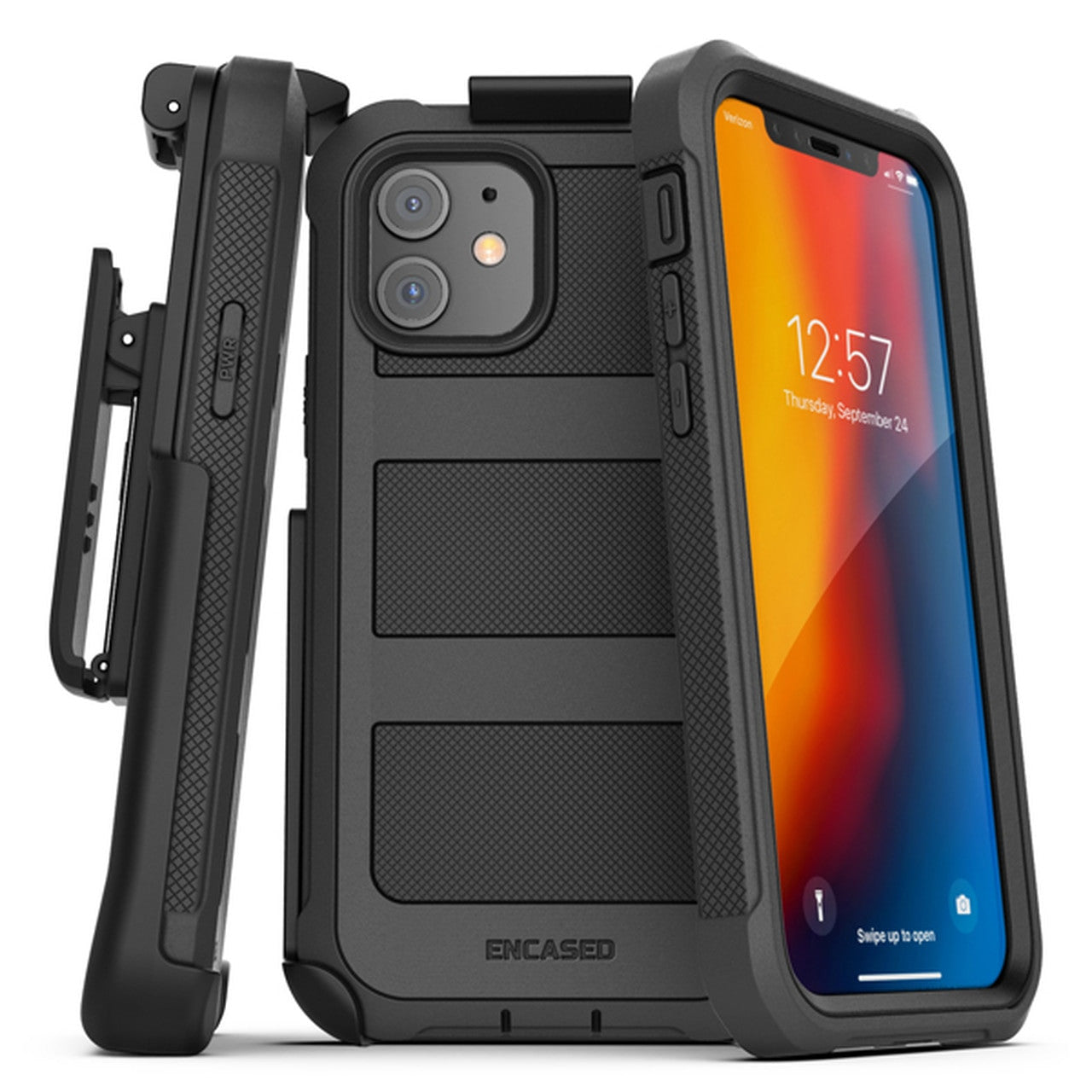 Encased Falcon Case Built-in Screen Guard iPhone 12 Mini with Belt Clip Holster - Black