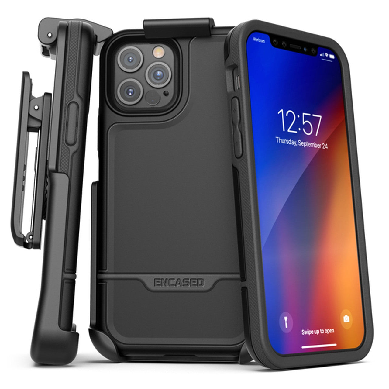 Encased Rebel Case iPhone 12 Pro Max with Belt Clip Holster - Black